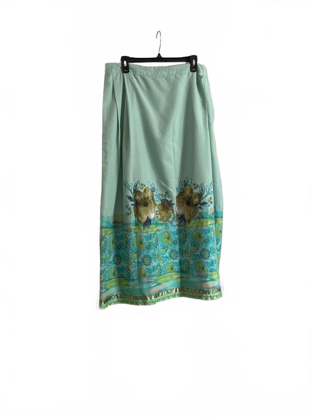 Boho Rare Design Sample Mint Floral Paisley Maxi Skirt Pocket Size 8 10 Cottage